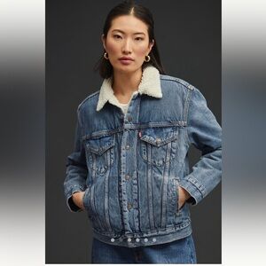 Anthropologie Levi’s Ex-Boyfriend Denim Sherpa Trucker Jacket